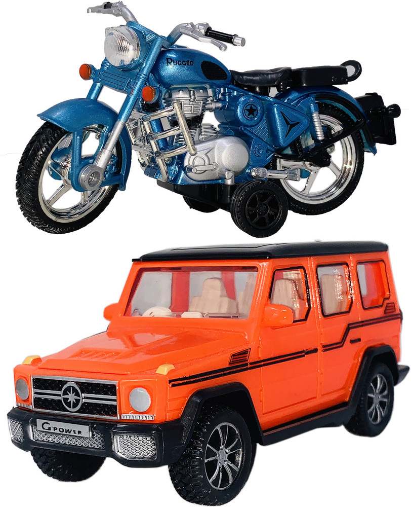 Miniature Mart Pack Of 2 Small Size Made From Plastic Indian Miniature Indian Motor Cycle Bike Toys Passenger SUV Car Toys For Kids Playing Toys For Babies Very Small Size 2 Combo
