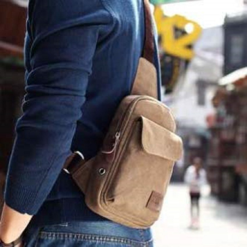 Men Canvas Small Messenger Bag Casual Shoulder Bag Chest Bag