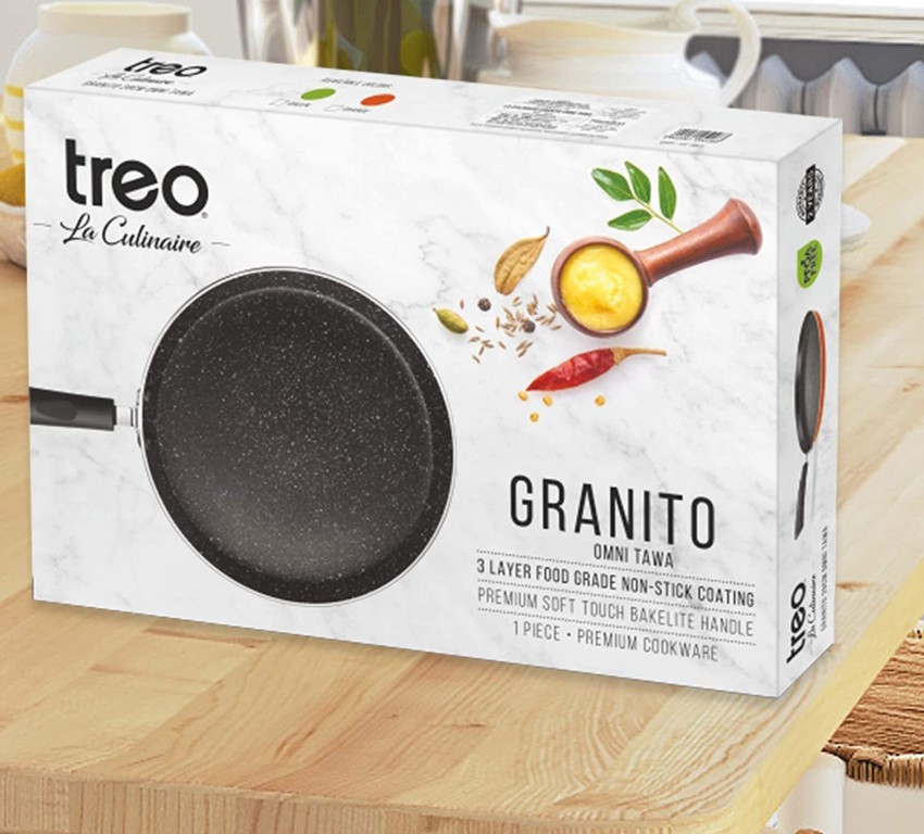 Granito Non Stick Tawa, Flat, 25cm, Induction and Gas Stove Compatible