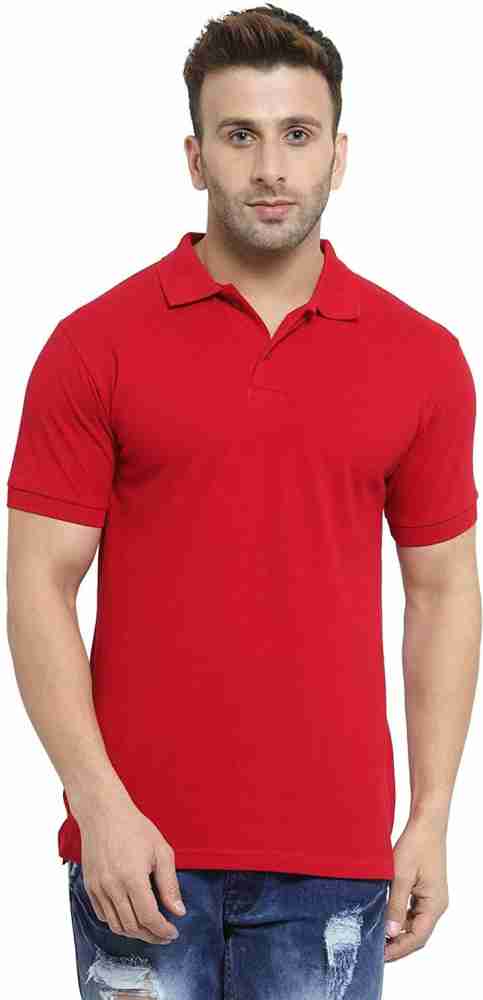LV Creation Solid Men Polo Neck Red T-Shirt - Buy LV Creation