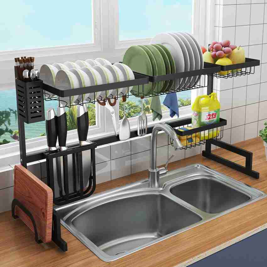 37.4 Stainless Steel Dish Drying Rack Over Kitchen Sink, Dishes and  Utensils Draining Shelf, Kitchen Storage Countertop Organizer, Utensils  Holder