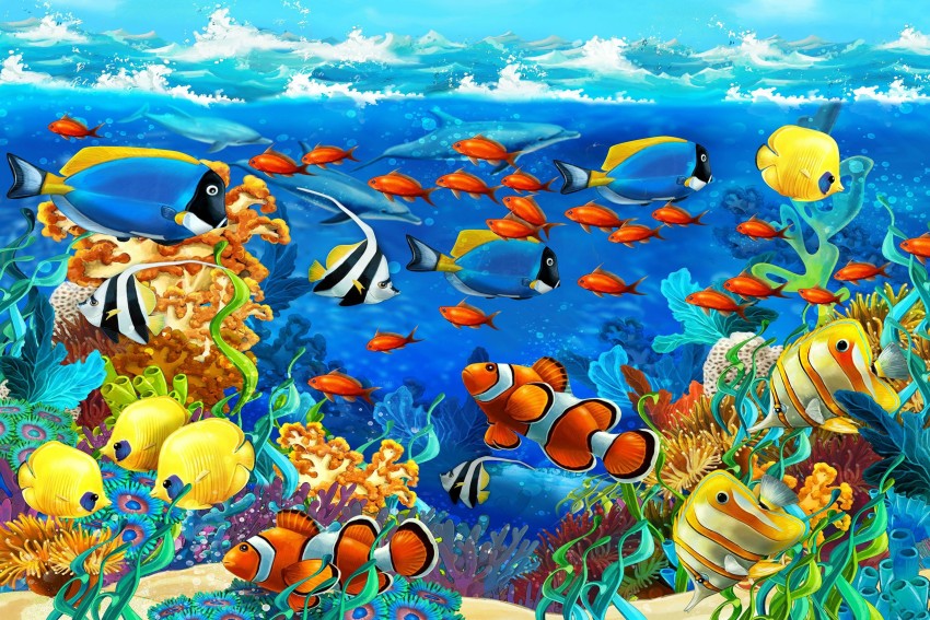 fish in sea Canvas Art - Animation & Cartoons posters in India