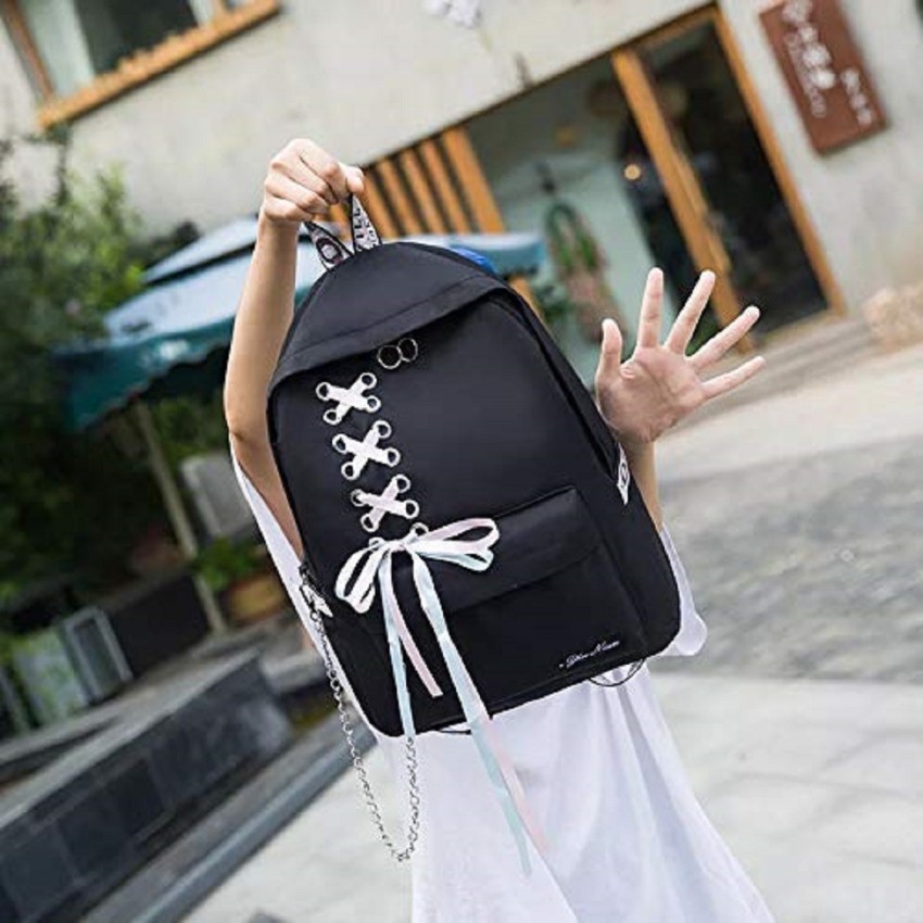 Nidhi Preppy Style Fashion Waterproof Women Girls Backpack Korean Design  Drawstring Chain travel College Office Bag 10 L Backpack Black - Price in  India