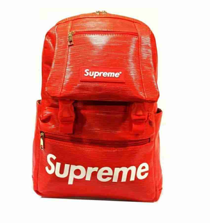 Red leather hot sale supreme backpack