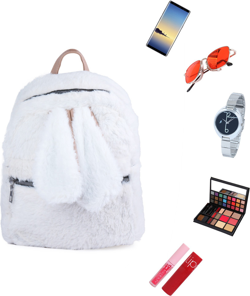 White fur backpack discount