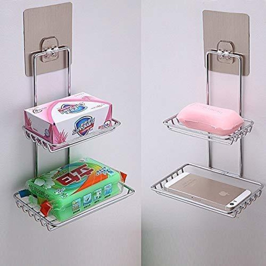 Soap Bar Holder Double Layer Strong Sponge Holder Wall Mounted