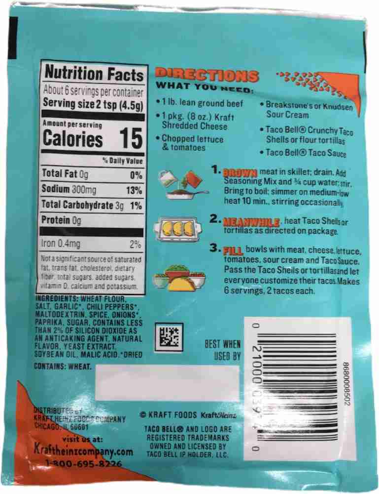 20 Taco Bell Taco Seasoning Nutrition Facts 