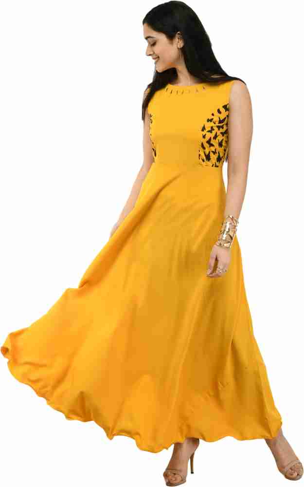 PRG FASHIONS Women Gown Yellow Dress - Buy PRG FASHIONS Women Gown Yellow  Dress Online at Best Prices in India