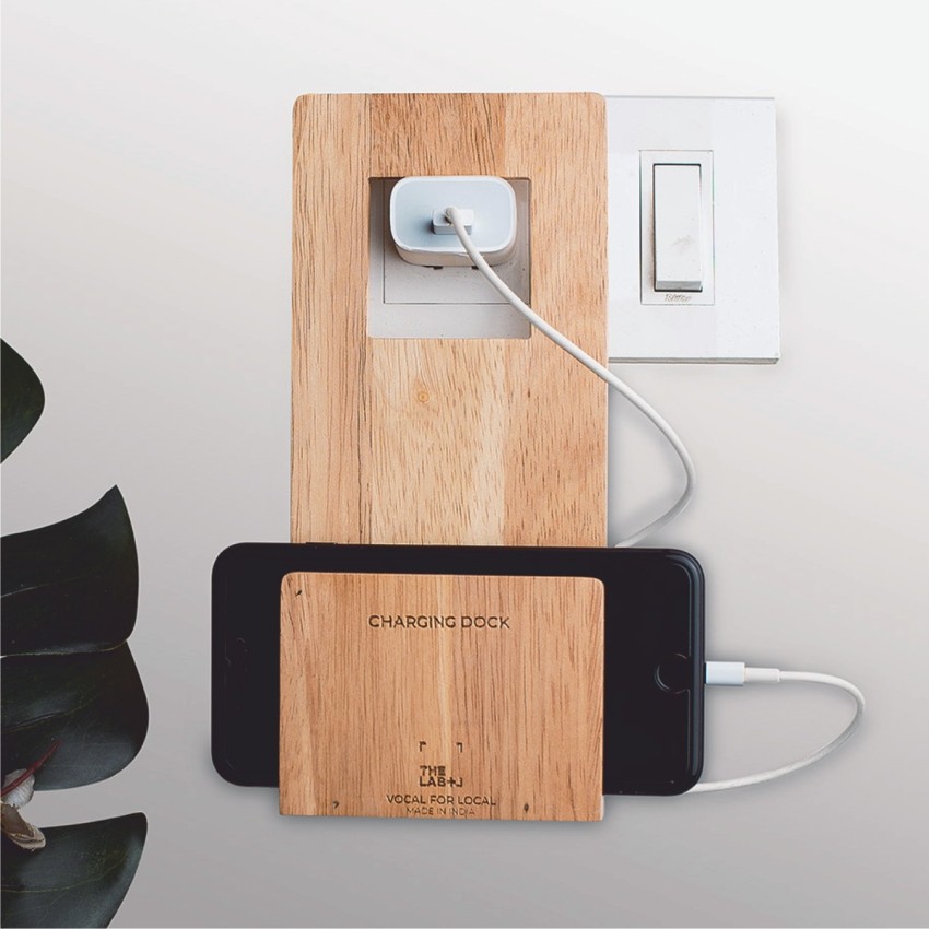 Wooden Mobile Phone Holder with Charging Port Access