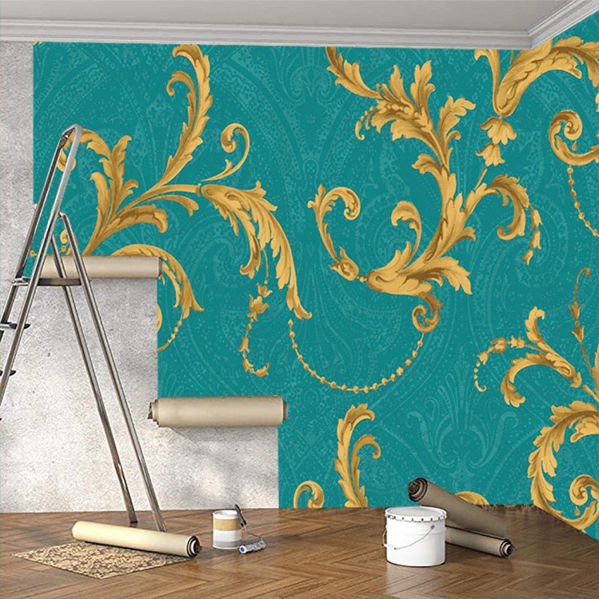 Charon by Albany  Teal  Gold  Wallpaper  Wallpaper Direct