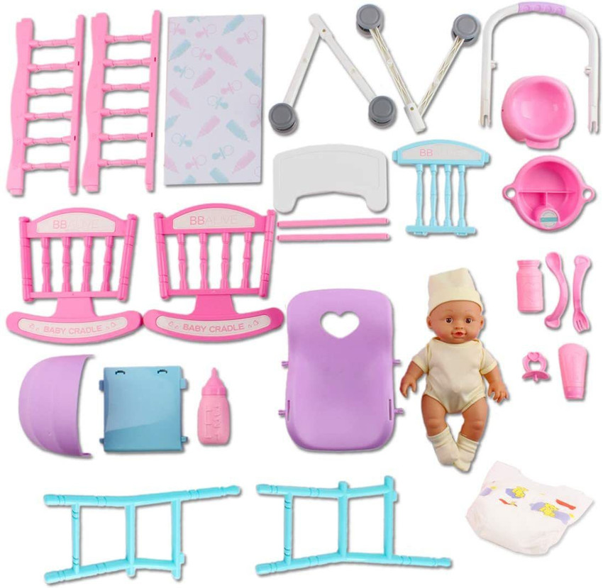 Toywala Play Set Includes Miniature Crib Stroller High Chair