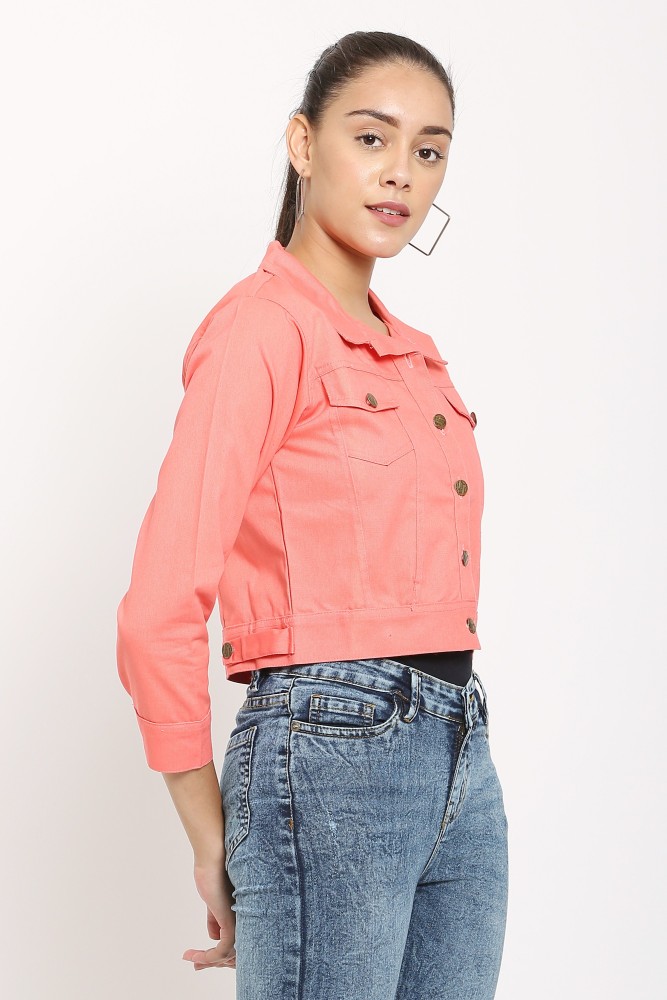 Buy Roadster Women Peach Coloured Solid Trucker Denim Jacket - Jackets for  Women 10562366 | Myntra - Price History
