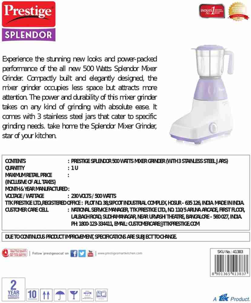 Prestige splendor clearance mixer grinder