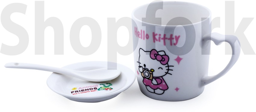 WINTERFELL WF Ceramic Milk - Coffee - Tea - Set with Spoon and Lid  (Coaster) (Hello Kitty) Glass Coffee Mug Price in India - Buy WINTERFELL WF  Ceramic Milk - Coffee 