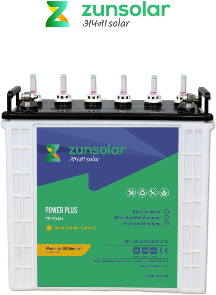 ZunSolar 20 Ah Power Plus Flooded Solar Battery Price in India - Buy  ZunSolar 20 Ah Power Plus Flooded Solar Battery online at