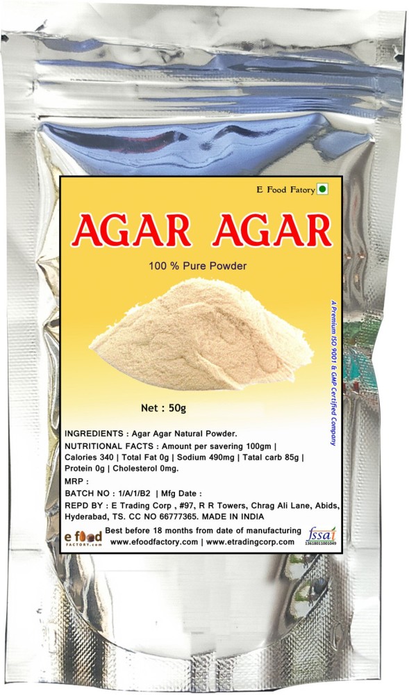 E Food Factory 50 g Agar Agar Powder In Pouch Agar Agar Powder Price in  India - Buy E Food Factory 50 g Agar Agar Powder In Pouch Agar Agar Powder  online