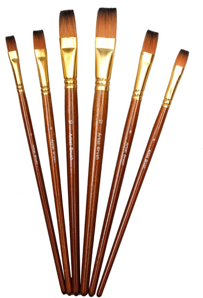 CHROME Small Handle Synthetic Flat Tip Artist Paint Brushes 