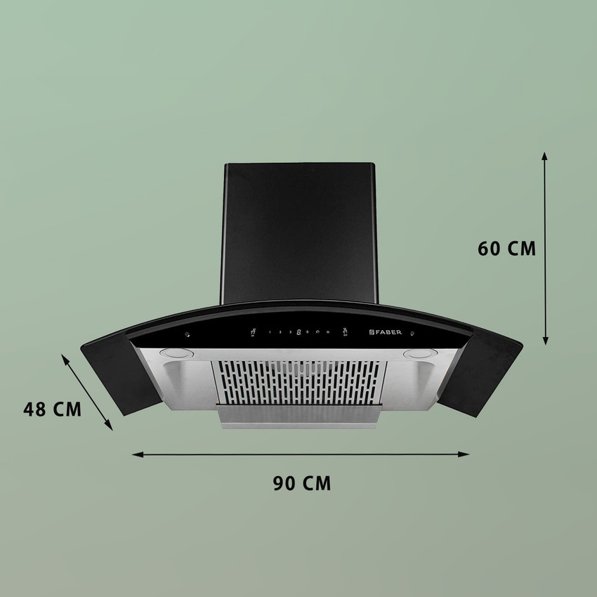 FABER HOOD EVEREST SC TC BK 90 cm 1200m3 hr Filterless Auto Clean Wall Mounted Black 1200 CMH Chimney