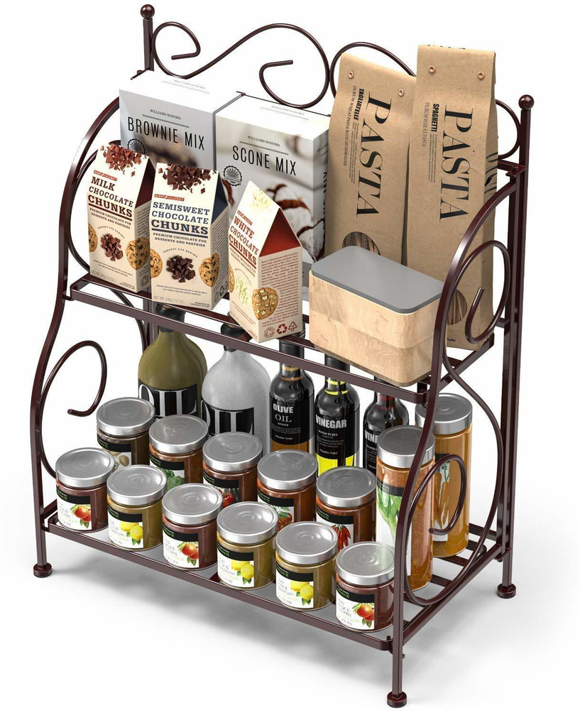 Fancy Shoppee Containers Kitchen Rack Iron Cast Iron Spice Shelf Rack Kitchen Bathroom Counter top Storage Organizer