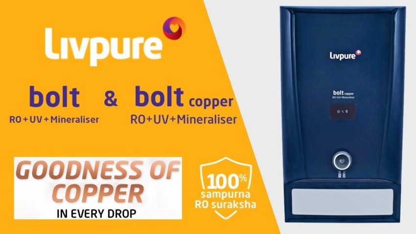 Buy Bolt RO+UV Water Purifier Online, Copper Water Filter – Livpure