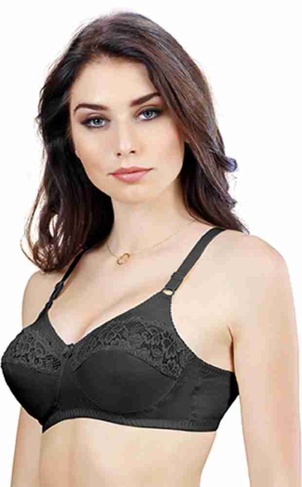 Groversons Paris Beauty Non padded non wired full coverage plus size bra  with fancy lace (White, Black) Women Full Coverage Non Padded Bra - Buy  Groversons Paris Beauty Non padded non wired