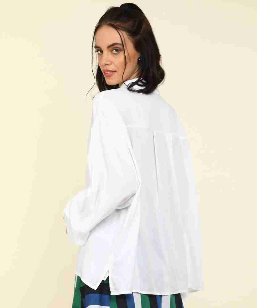 FOREVER 21 Women Solid Casual White Shirt