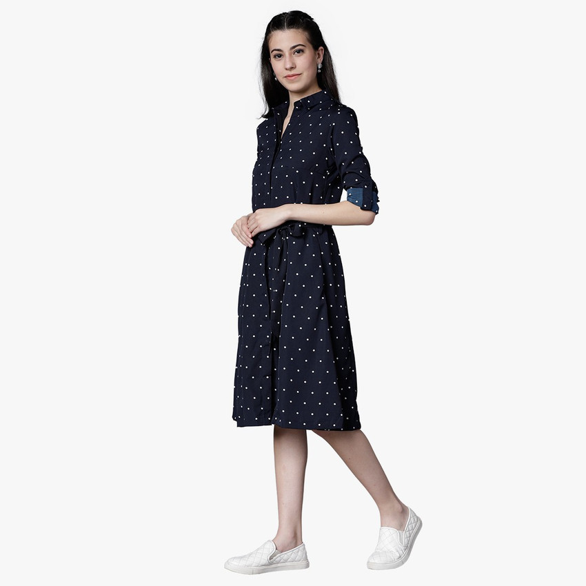 Tokyo Talkies Women A line Blue Dress Buy NAVY BLUE WHITE