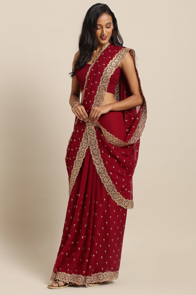 Buy soch Embroidered Bollywood Georgette Maroon Sarees Online Best Price In India Flipkart