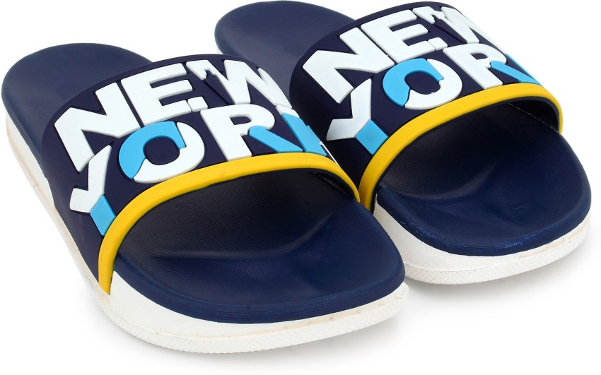 Apparel4Foot Men Men Sliders Blue New York Slides Boys Casual Chappals Home Slides Slides Footwear for Men Perfect Flipflops For Daily Wear