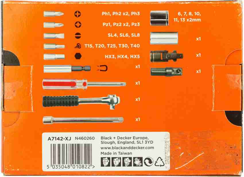 Black & Decker A7142 Ratchet and Screwdriver Automobile Maintenance Set 33  Pcs