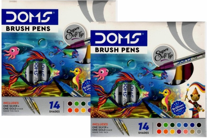 DOMS BRUSH PEN 14 SHADE INCLUDES 1 SILVER & 1 GOLD (Pack of 2)