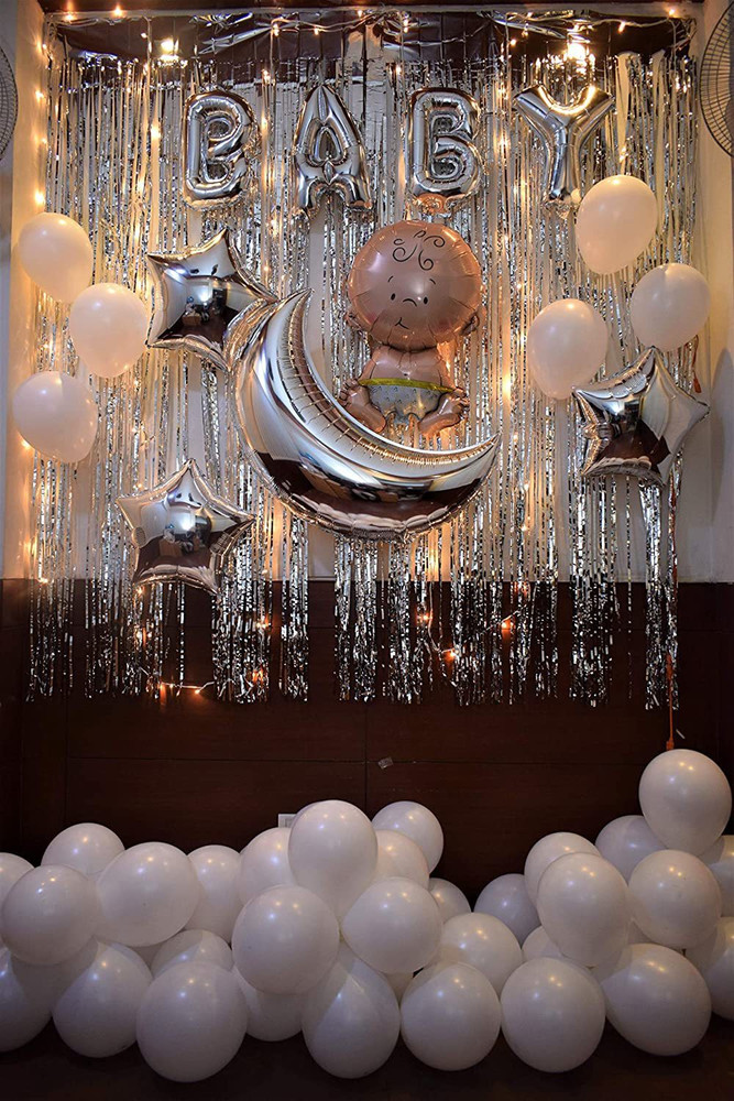 Silver baby shower balloons discount