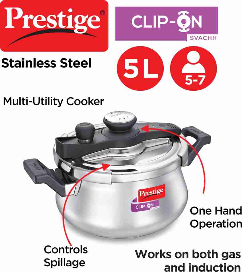 Prestige Svachh Clip on Handi 5 L Outer Lid Induction Bottom Pressure Cooker Price in India Buy Prestige Svachh Clip on Handi 5 L Outer Lid Induction Bottom Pressure Cooker online