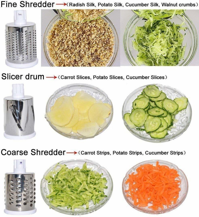 4 In 1 Multi-Functional Drum Rotary Vegetable Cutter, Shredder, Grater &  Slicer - Slicer Dicer With High Speed Rotary Cylinder 