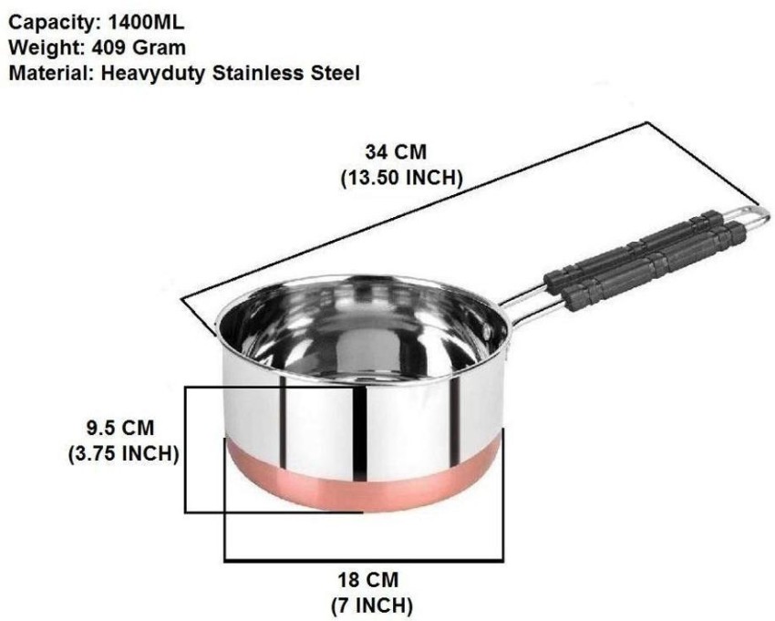 Stainless Steel Copper Bottom Induction Base Sauce Pan Cookware with Handle  2.2L