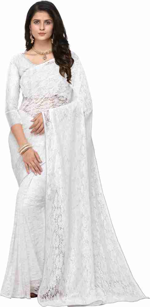 Buy TWINLIGHT Embellished, Woven, Dyed, Solid/Plain Bollywood Net White Sarees  Online @ Best Price In India