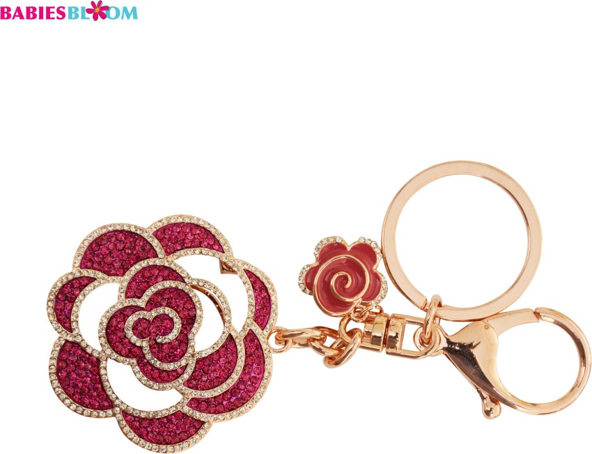 Rose Flower Heart Keychain Love Theme Key Ring Purse Handbag Car