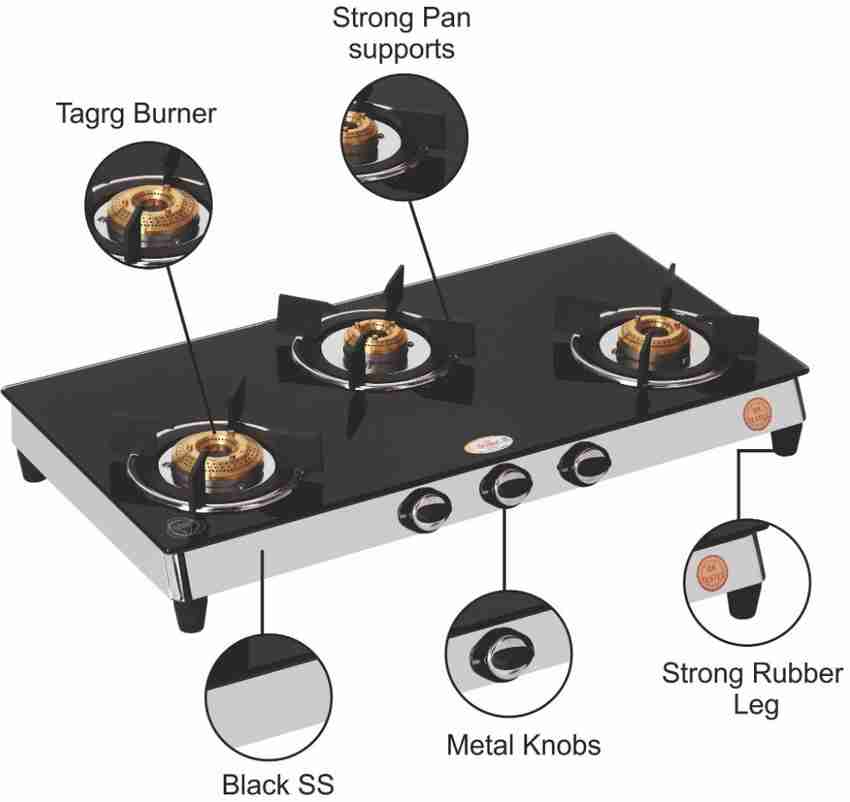 Laxmi gas stove 2 shop burner glass top