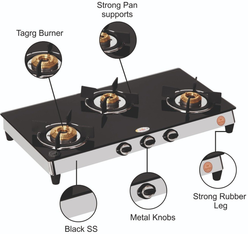 Laxmi gas stove 3 deals burner glass top