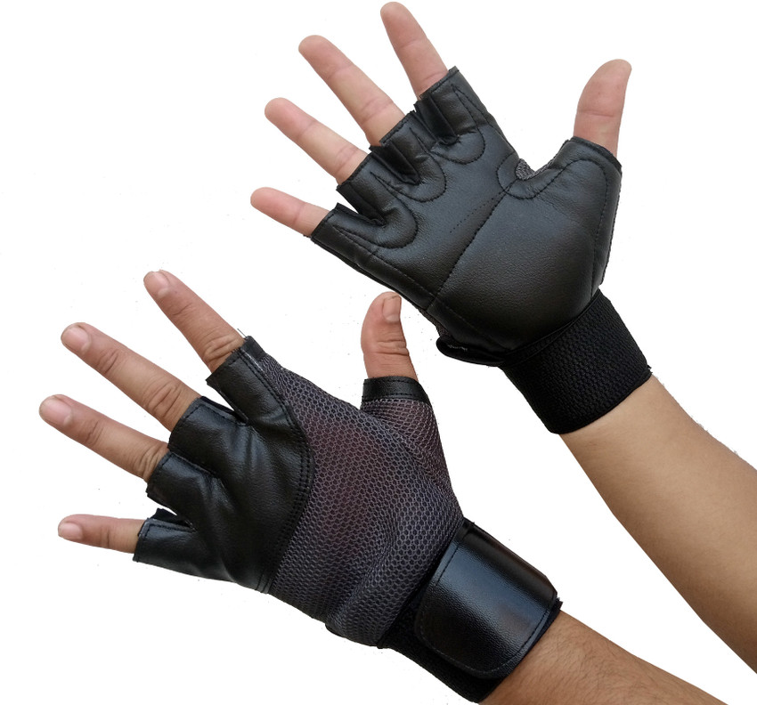 Leather hand gloves for gym sales