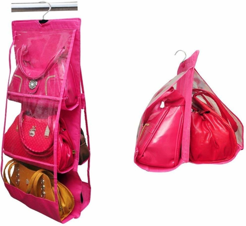 geetacreation 6 Pocket PVC Storage Bag Organizer Hanging Bags Closet  Organizer Wardrobe Rack Hangers Holder for Fashion Handbag Purse Pouch  (Pink) Pink - Price in India