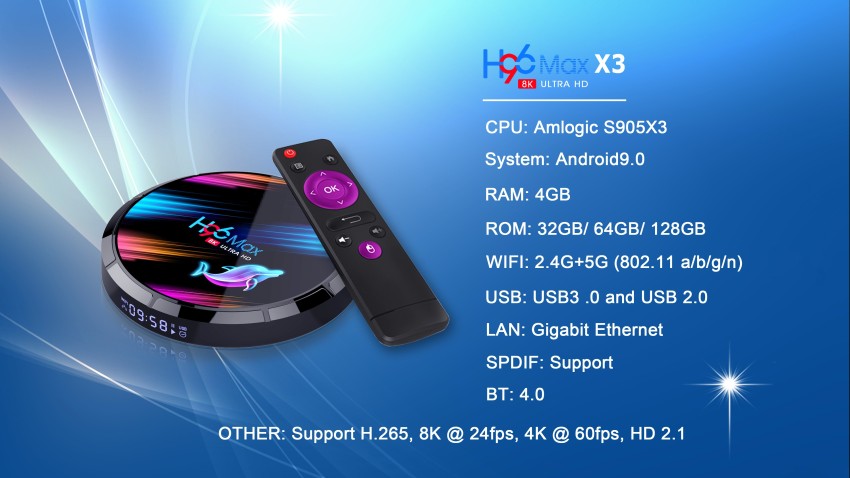 Boîtier Smart TV H96 MAX X3 S905x3, Android 9.0, 4 Go 32 Go 64 Go