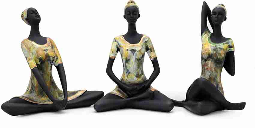 Multicolor Polyresin Showpiece - Yoga Lady Small Set of 3, For