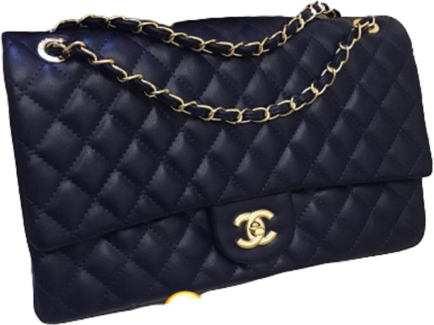 CHNL Blue Sling Bag Jumbo Caviar Quilted Flapover Sling HandBag For Women 13 *8*5 Inch Dark Blue - Price in India