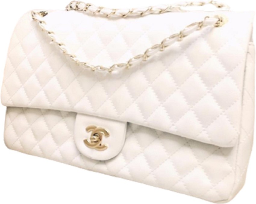 CHNL White Sling Bag Jumbo Caviar Quilted Flapover Sling HandBag For Women  13*8*5 Inch White - Price in India