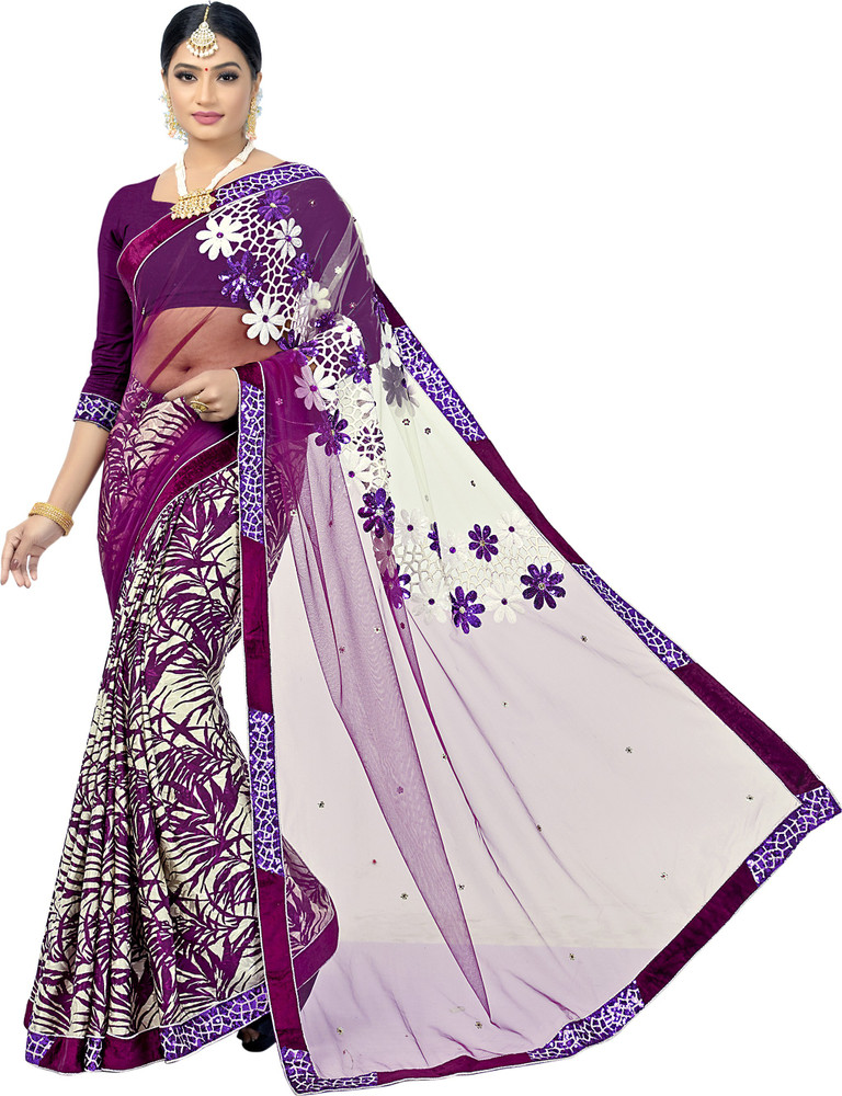 Buy MAHOTSAV Embroidered Fashion Net Purple Sarees Online Best