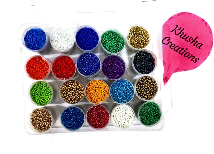 KHUSHA CREATIONS Multicolor Glass Seed Beads for embroidery, jewelry, art &  craft , DIY Craft (20 gm*20 colors-400 gm) with cutter , aari needle ,  needles , forceps & plastic wire 