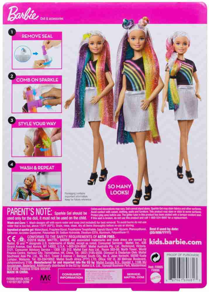 Barbie rainbow sparkle 2025 hair doll asda