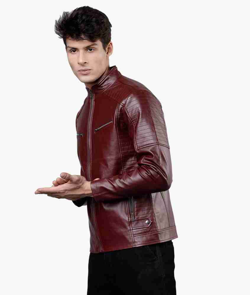 Maroon colour leather on sale jacket