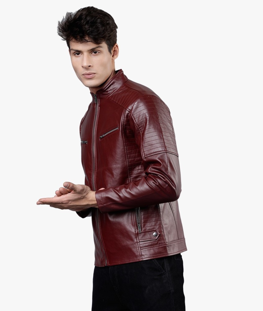 Maroon color hot sale leather jacket